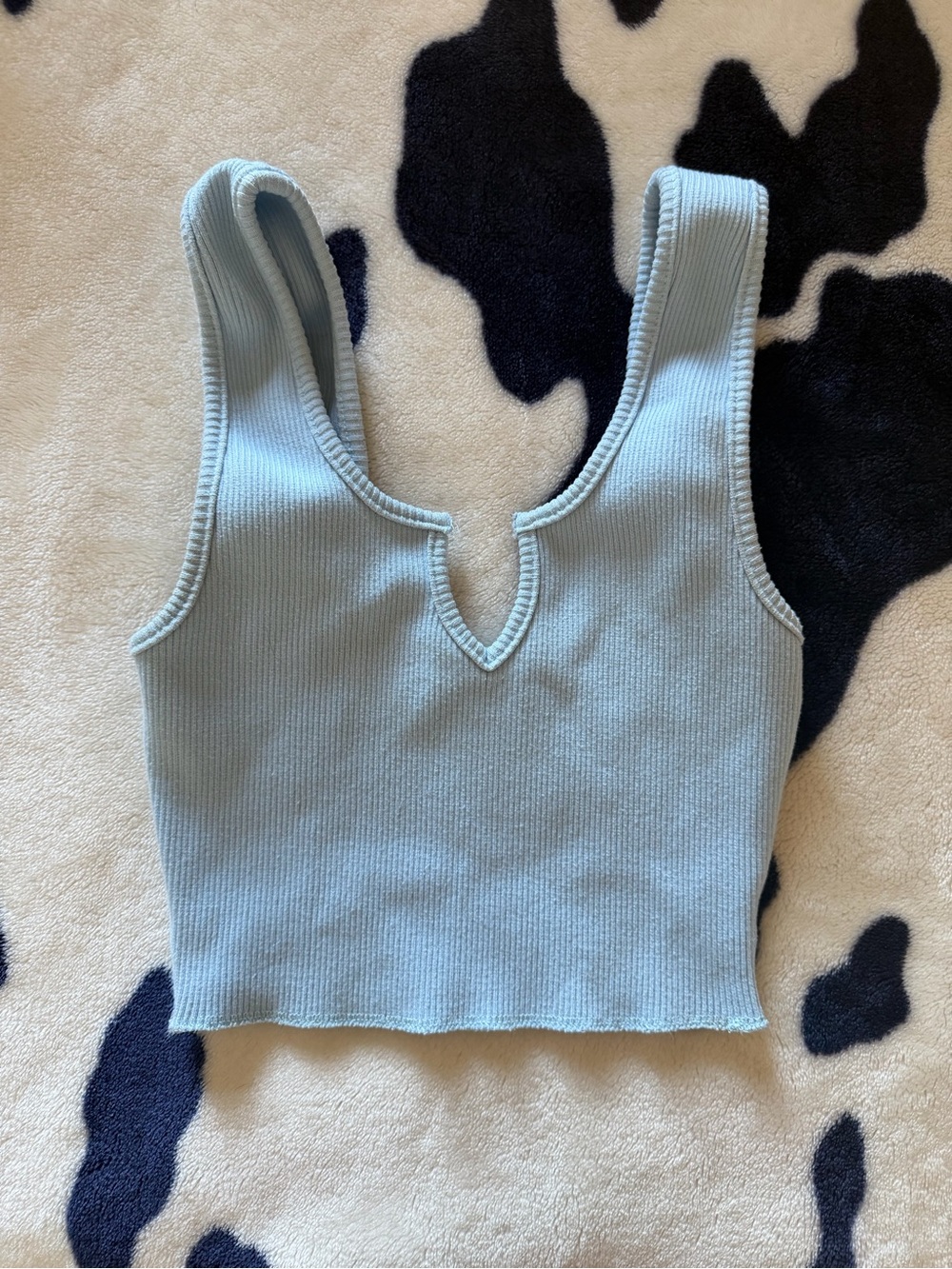 Light Blue Ribbed V-Notch Tank Top